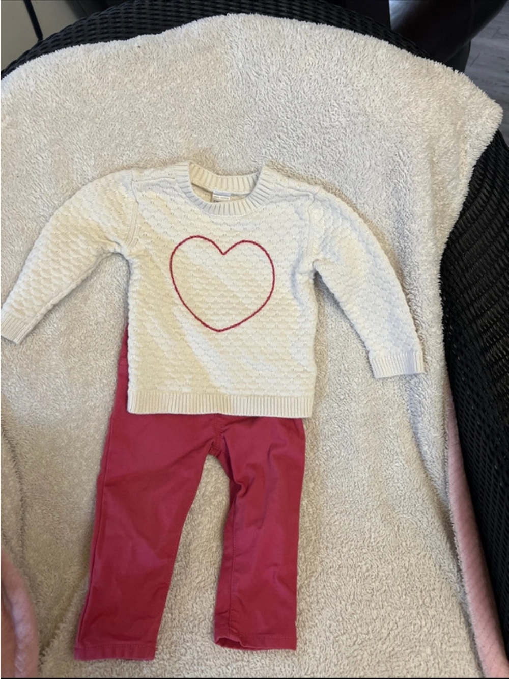 Carter's Cream Sweater with Red Heart and Pink Leggings